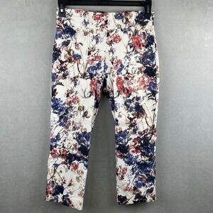 Briggs Women Spring Floral Pull On Stretch Ankle Pants Blue Red White 8 Workwear